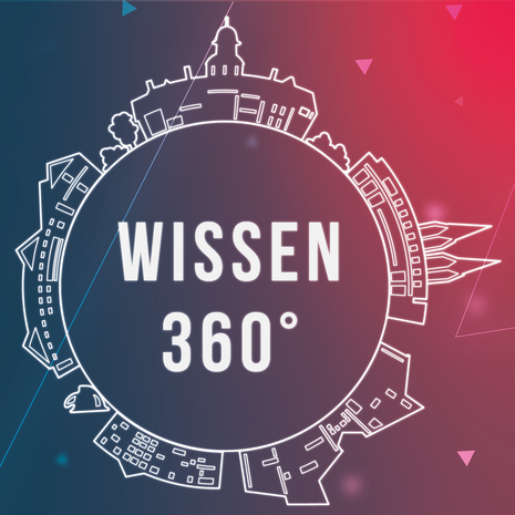 Symbolbild in Blau und Rot mit weißer Schrift Hochschule Harz Veranstaltung Wissen 360 Grad