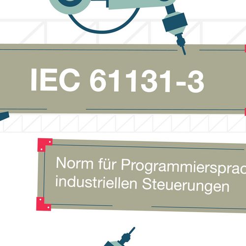 Grafik zeigt Roboterarme und Text-Bild-Banner mit dem Kürzel IEC 61131-3