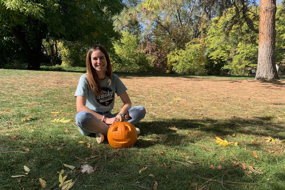A carved pumpkin is part of Thanksgiving for Lorena