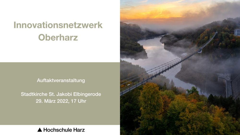 Information zur Auftaktveranstaltung des Innovationsnetzwerk Oberharz mit Bild von bergiger Landschaft und blauem Himmel
