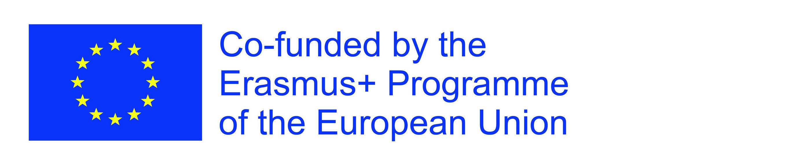 Logo mit EU Flagge und blauer Schrift zur Förderung aus dem Programm Erasmus plus